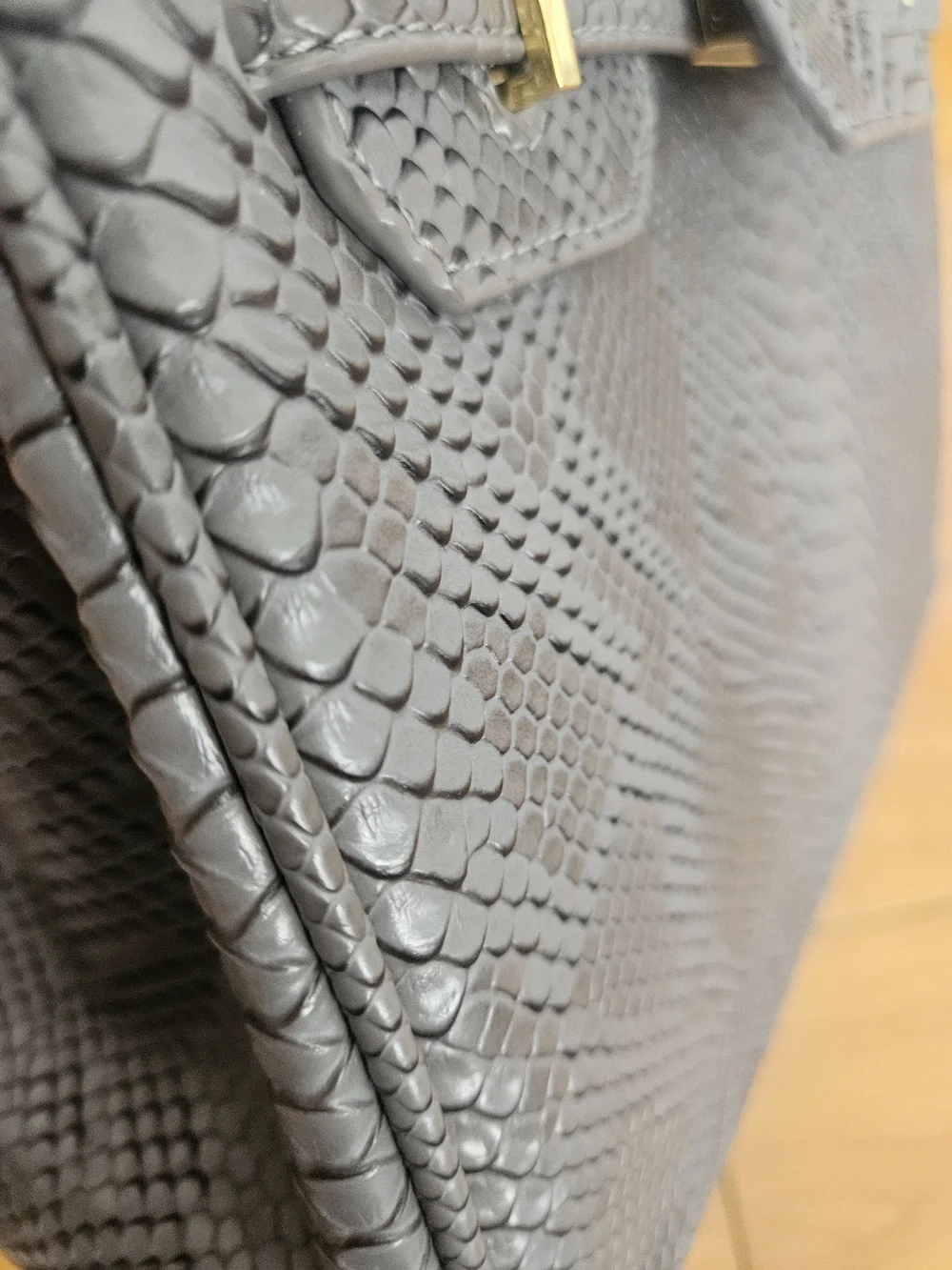 Gray Textured Faux Leather Tote Bag with Gold Hardware + 1 Long Strap INCLUDED